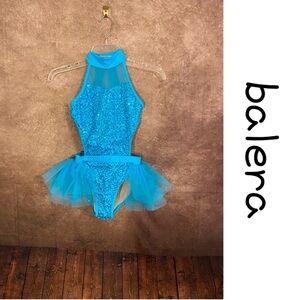 Weissman Balera turquoise sequin & tulle dance costume~girls size MC~ EUC